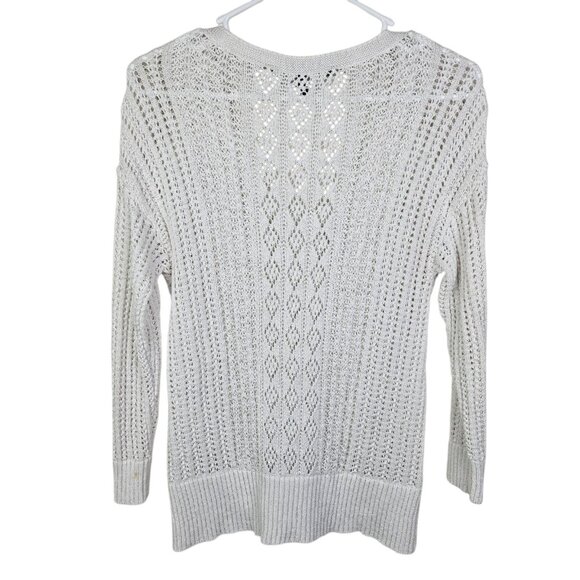 White House Black Market Linen Blend Crochet V-Neck Sweater Size‎ Small - Picture 2 of 10